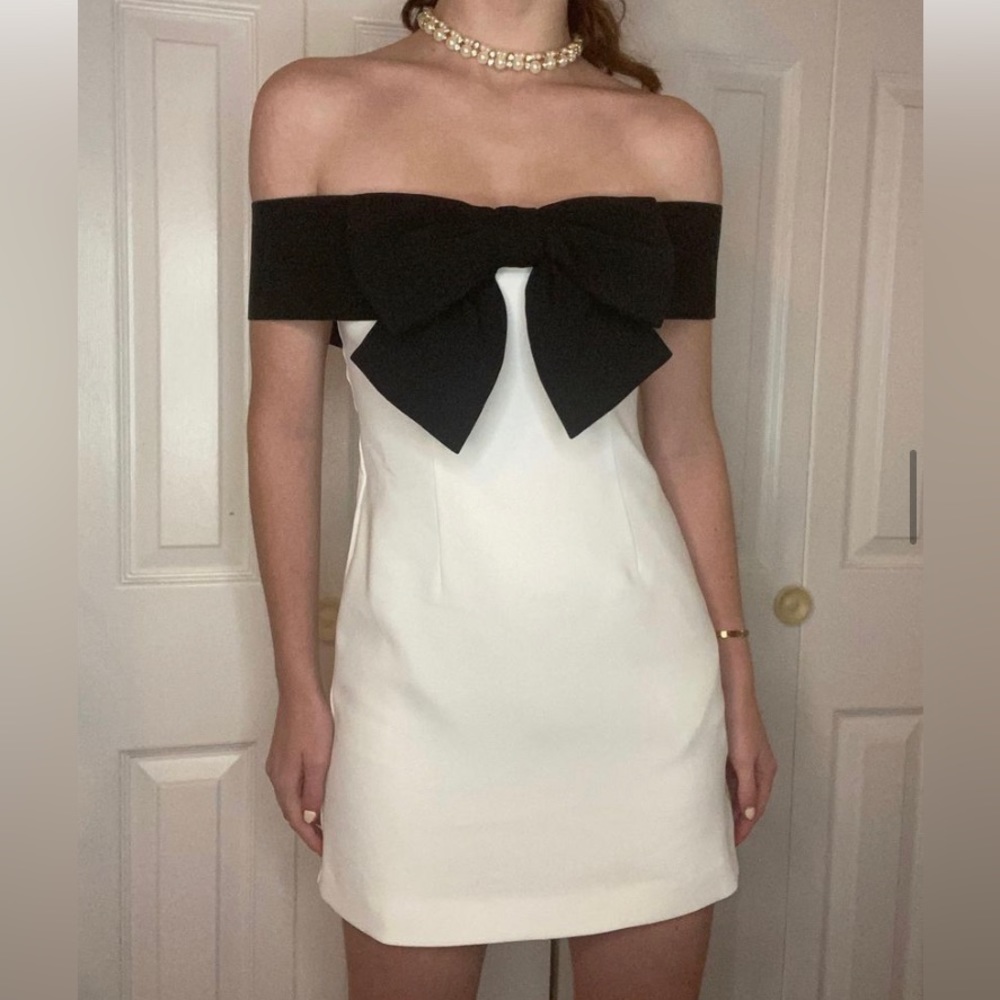 Self Portrait Off Shoulder Bow Mini Dress